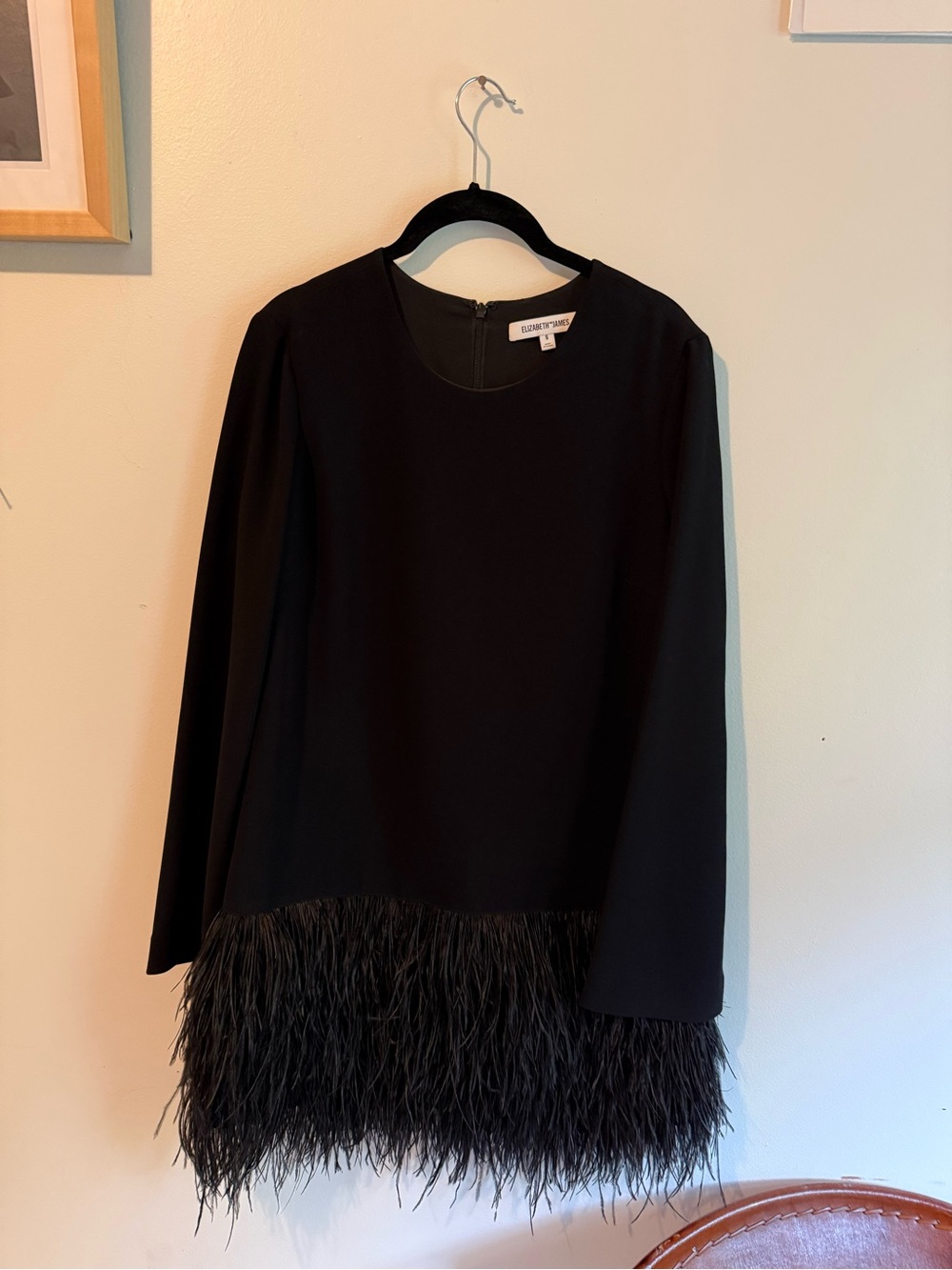 Elizabeth and James Black Mini Dress with Feather Hem